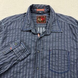 EQ Mens XL Blue Striped Puckered Seersucker Button Down Long Sleeve Shirt